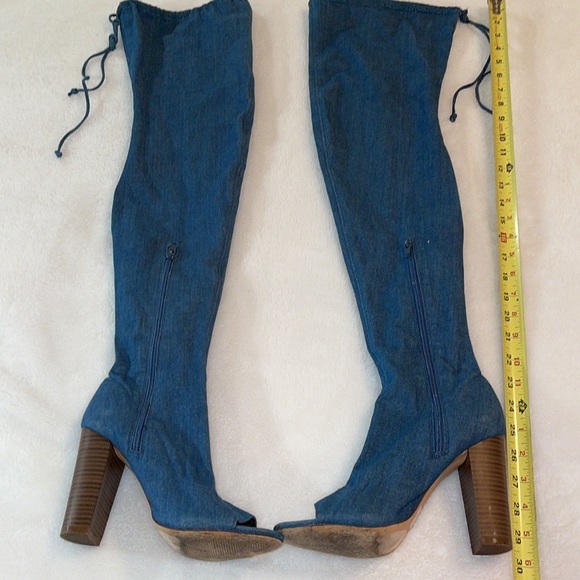 Olivia Ingram Women’s Open Toe Over-The-Knee Denim 4” Boot-Size 8 - Picture 2 of 9